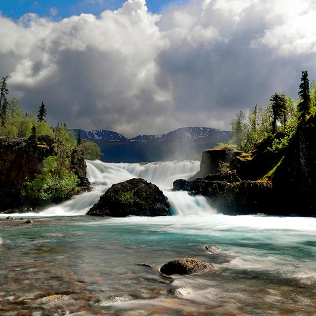 photo of a waterfall cascading down