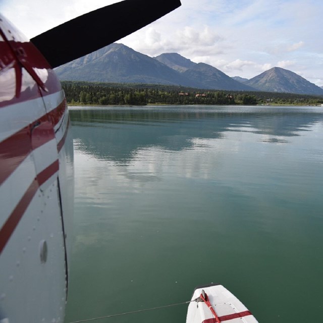 A Piper Supercub plane on wheels sits in the sand next to the ocean