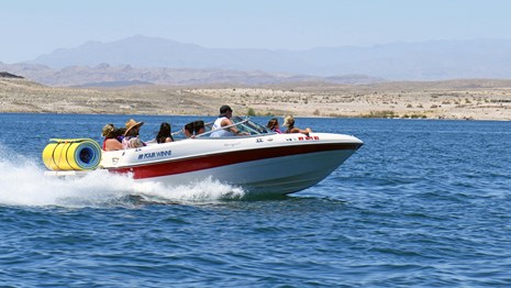 family boating on Lake Mead