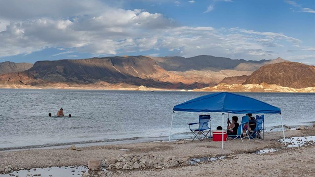 blue pop-up tent at Boulder Beach