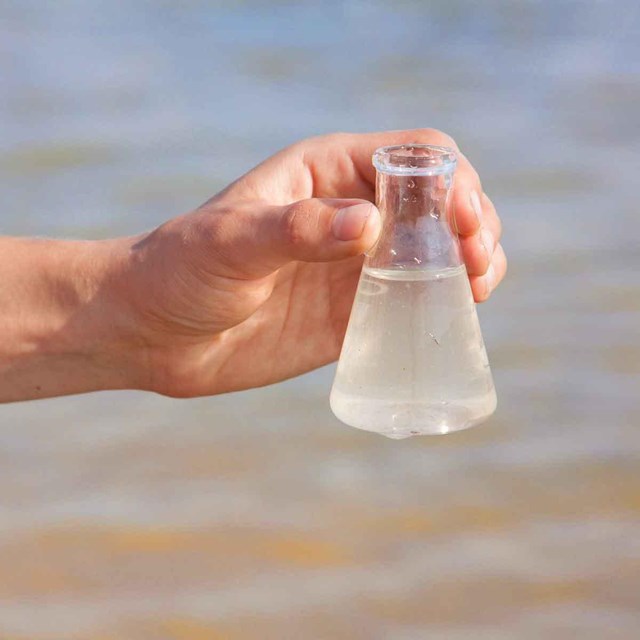 Water being collected for testing