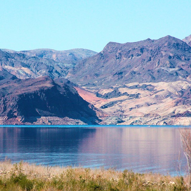 Desert landscape with a lake. 