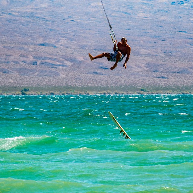 Kiteboarding over Lake Mead. 