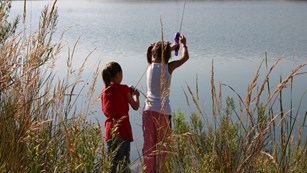 Two girls fishing in Spring Canyon