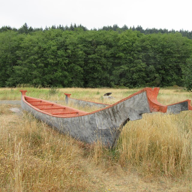 Canoe in grassy field