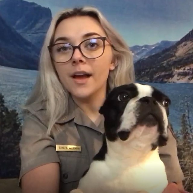 Ranger in uniform holds french bulldog 