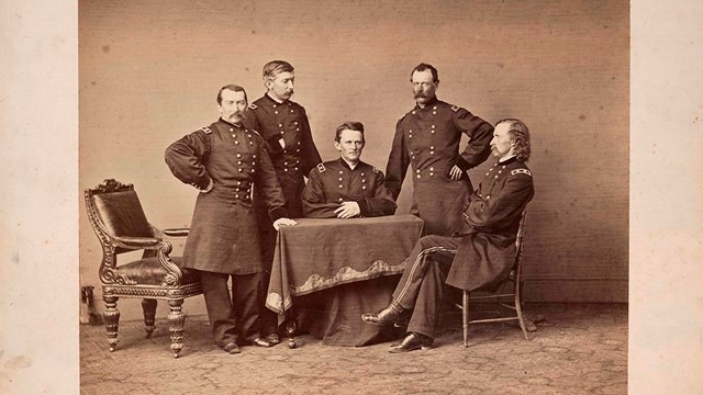 "Portrait of Officers: General P.H. Sheridan, Lewis Merritt, George A. Custer, James Forsyth, and Th