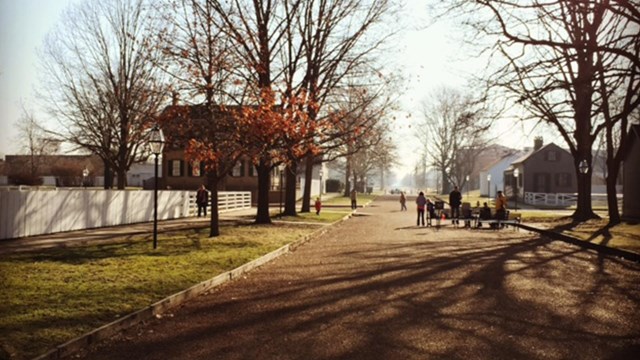 Photograph of road walking towards Lincoln Home in the fading sunlight