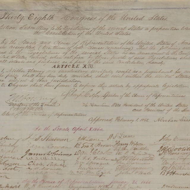 Handwritten Joint Resolution regarding the 13th Amendment with Lincoln's signature