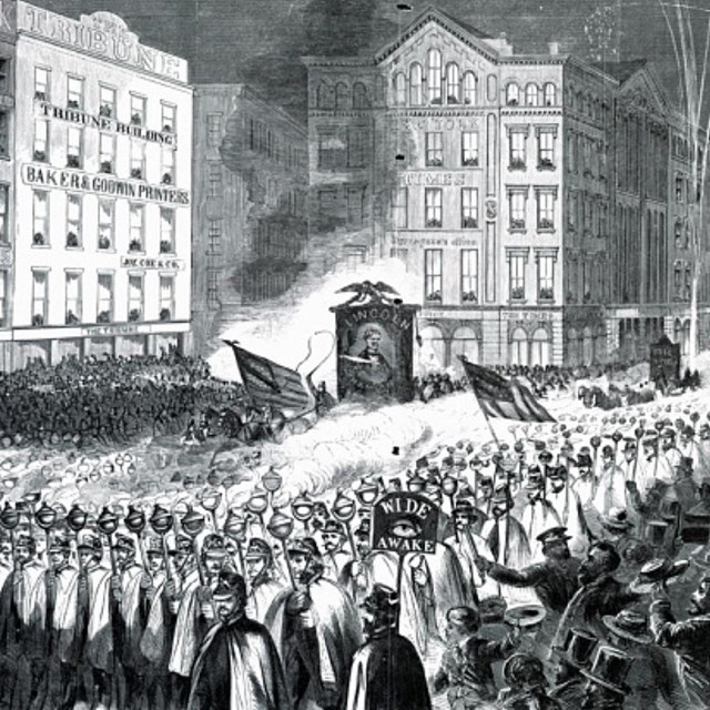a black and white sketch of a procession with people wearing capes and hats