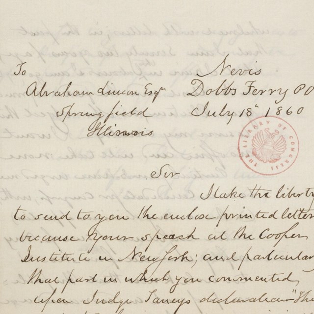 Handwritten letter by James A. Hamilton to Lincoln regarding Cooper Union