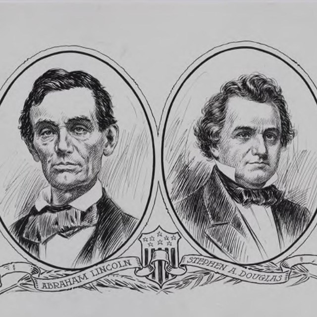 Portrait drawings of Abraham Lincoln and Stephen Douglas
