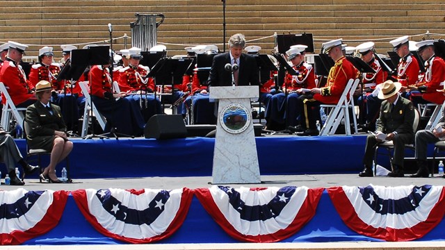 Military band on the steps of the Lincoln Memorial