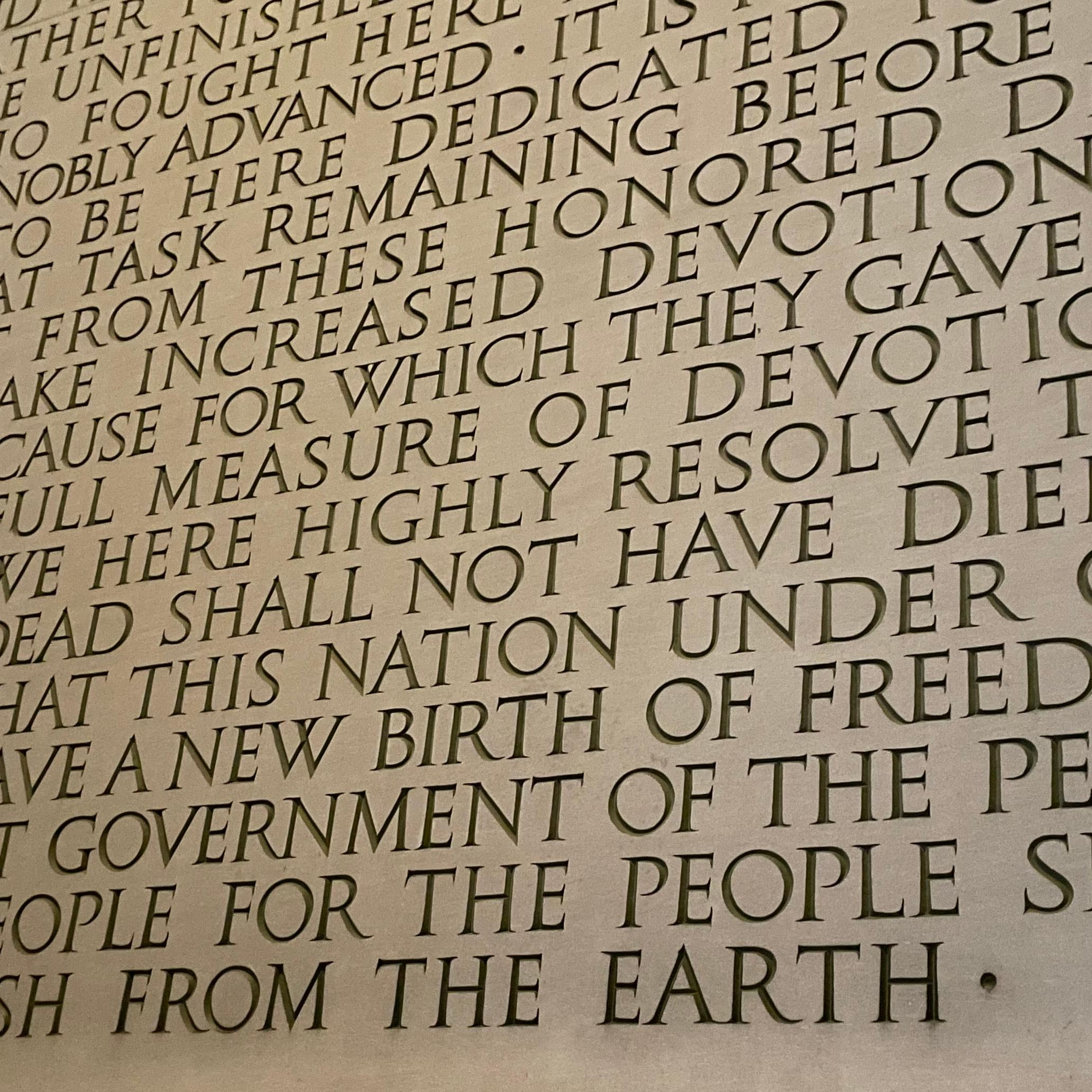 Engraving of the Gettysburg Address a the Lincoln Memorial