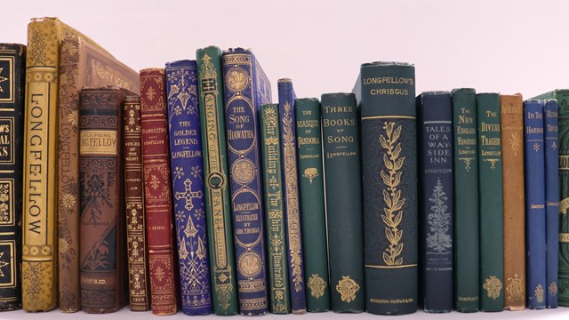 Row of books of poems by Henry Wadsworth Longfellow