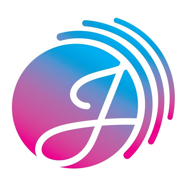 Juventas logo, a stylized J in pink and blue gradient