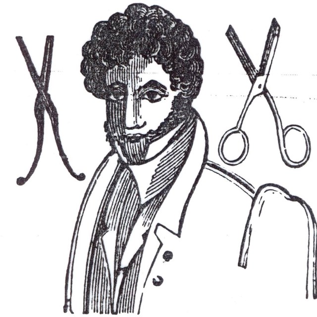 An ad from the 1840s depicts Horatio Foster, a Black barber in Lowell.