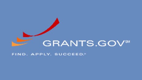 Logo of three stacked brush strokes, red, orange and yellow, to left of words "Grants.gov"