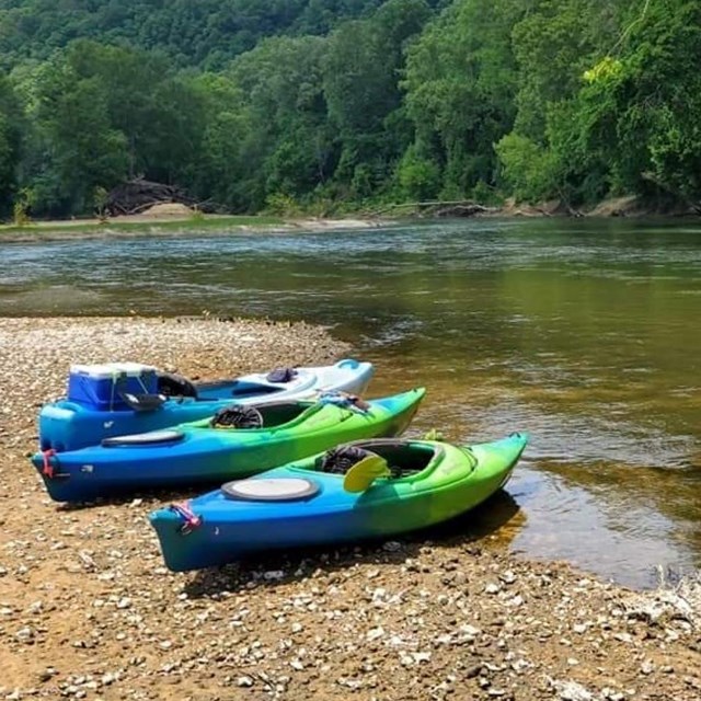 Three canoes await adventure on the Green River.