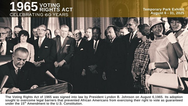 Graphic of President Lyndon B. Johnson Signing the Act with info about the Parks temp exhibit