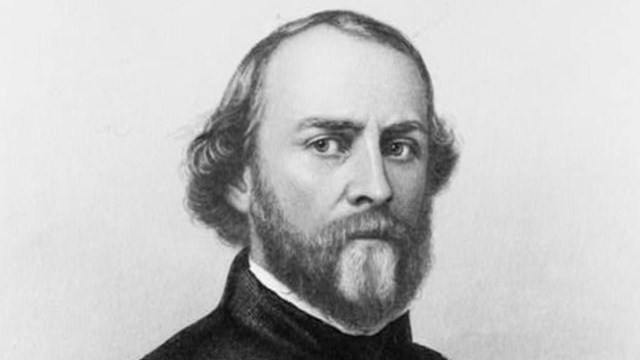 Black and white head-and-shoulders drawn portrait of Sullivan Ballou, facing right