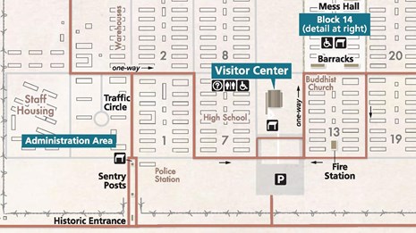 Map of Manzanar visitor center area
