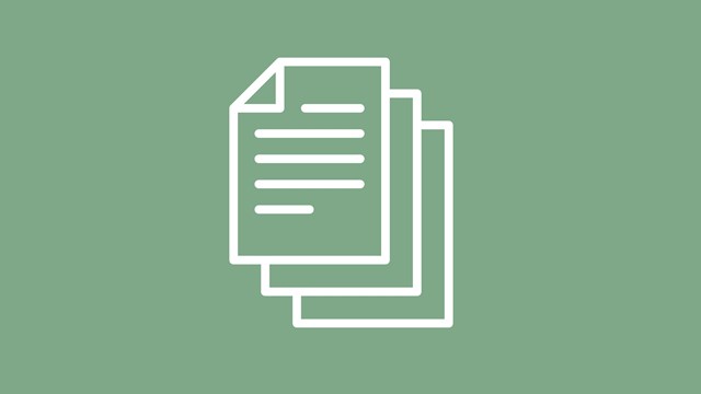 White icon of several overlapping pieces of paper on a green background. 