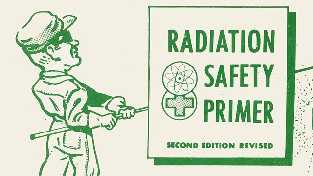 A great illustration of a man looking at the words "Radiation Primer."