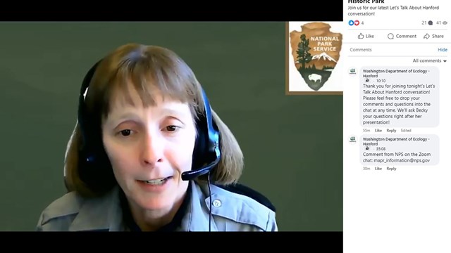 Headshot of a woman with a headset. NPS logo is in top right corner and comments on the right.