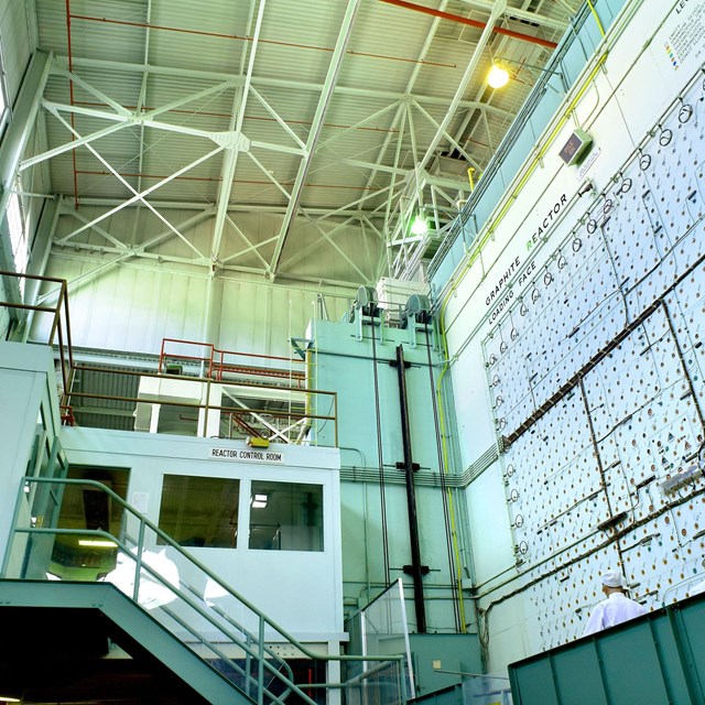 A large reactor face with walkways throughout.