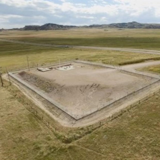 Aerial view of a missile facility in the middle of a vast prairie