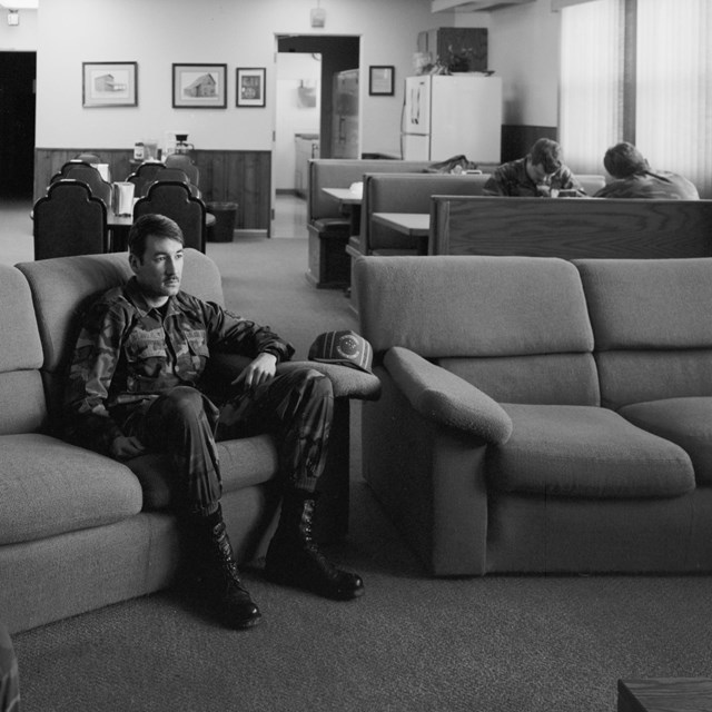 Air Force security police relax in a day room