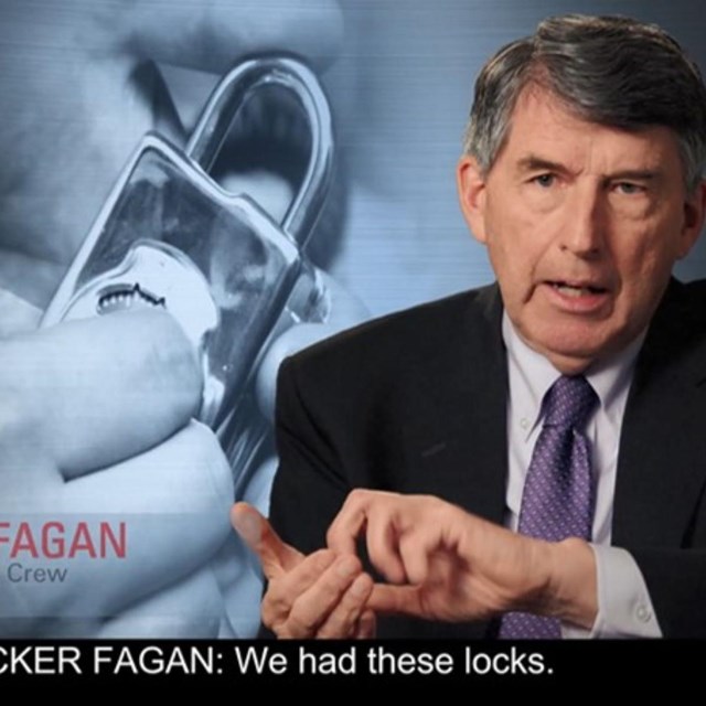Former missile crew member explaining function of locks in the capsule 