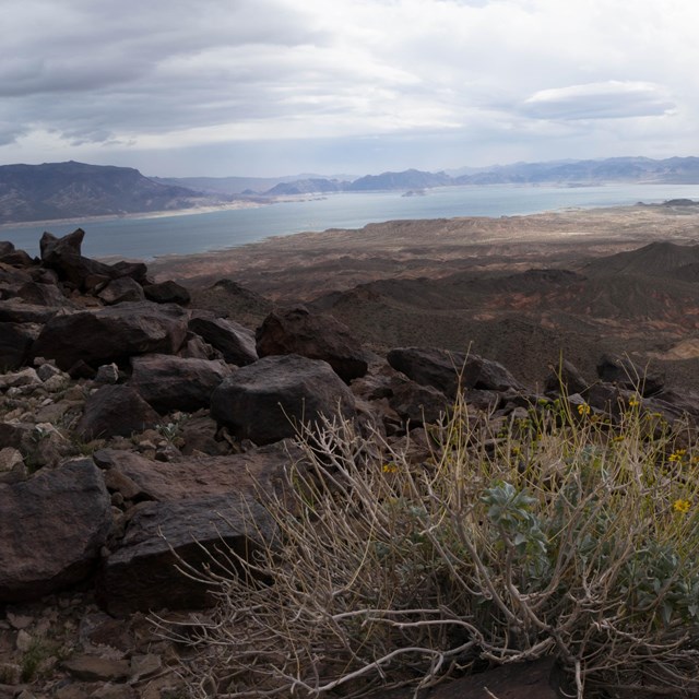 overlook of Lake Mead during gloomy weather