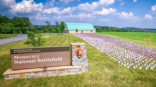 Visitor Center w/ Memorial Day flag display