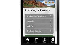 An image of a black cell phone with the screen showing a website with text.