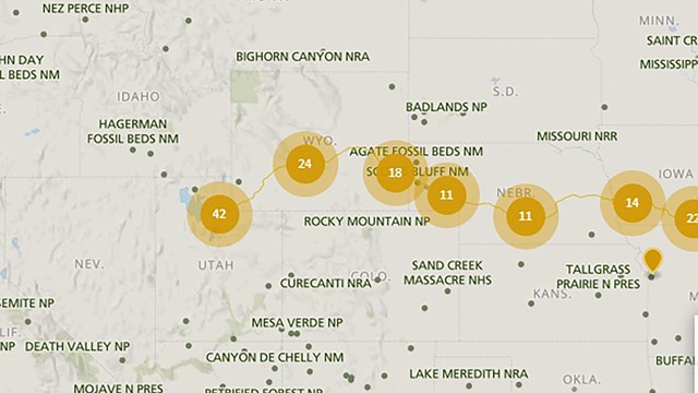 A map showing a trail from Illinois to Salt Lake City, Utah.