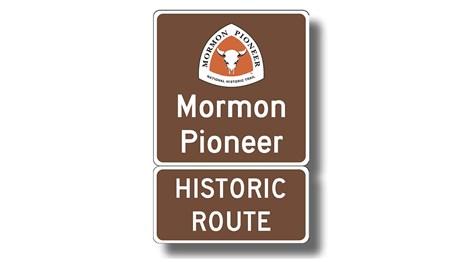 A sign with "Mormon Pioneer Historic Route"