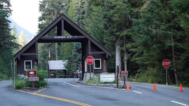 Road leading to White River Ranger Station tucked among the trees.