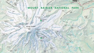 A section of a map of Mount Rainier National Park from the park brochure. 