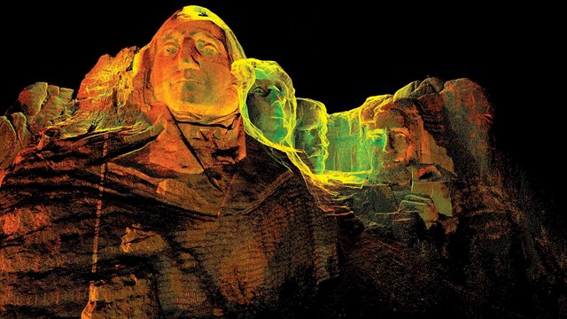 A digital rendering of Mount Rushmore created using digital scan data.
