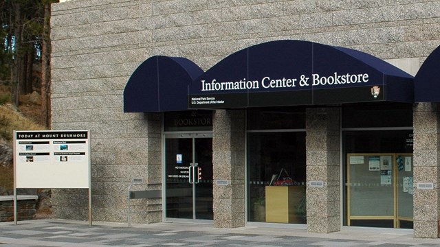 Photograph of the front of the Information Center at Mount Rushmore.