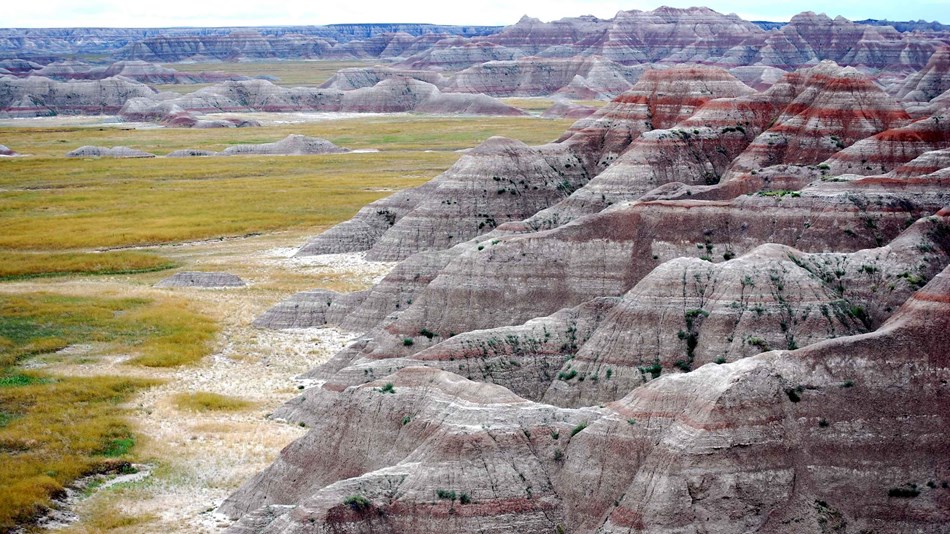An image of the colorful rock layers in Badlands National Park.