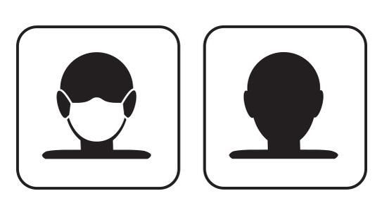 Illustration of two heads, one wearing a face mask and the other not wearing a face mask.