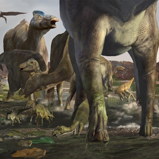 computer image of dinosaurs roaming cretaceous Denali