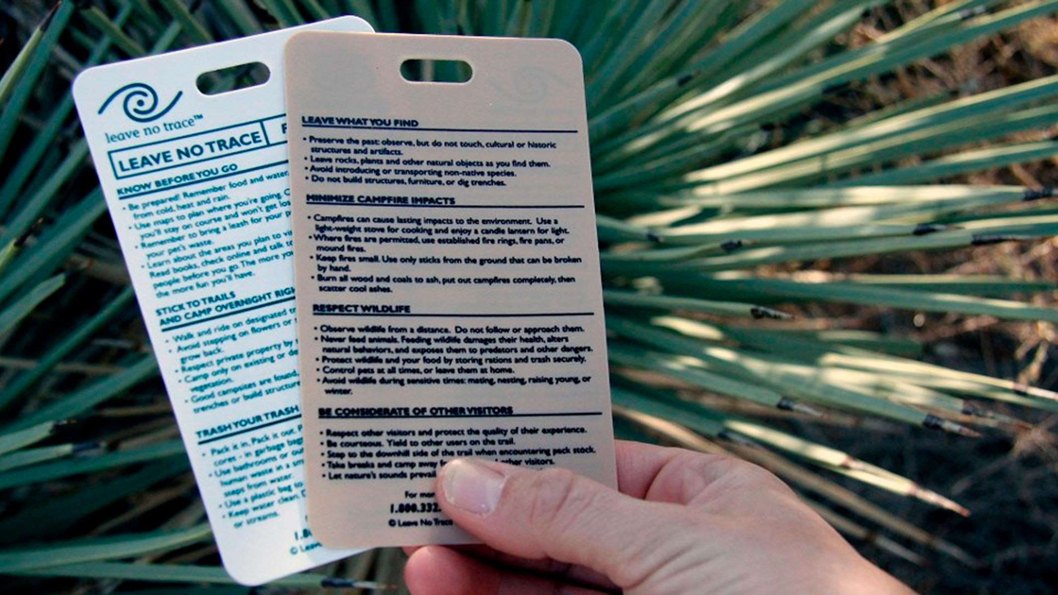 Person holds up the Leave No Trace Cards