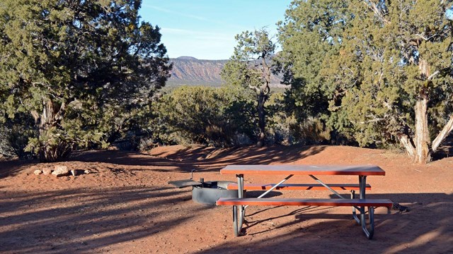 picnic table and fire grill at Natural Bridges campsite