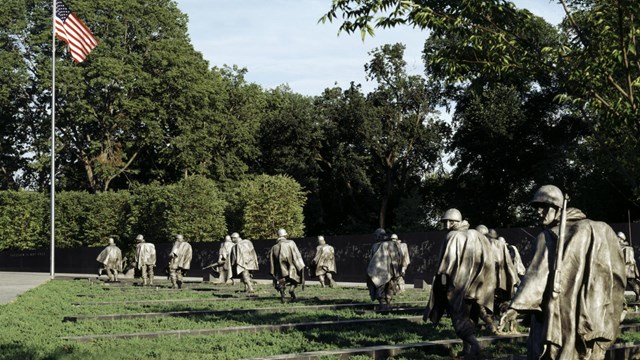 Statues of soldiers at Korean War Veterans Memorial