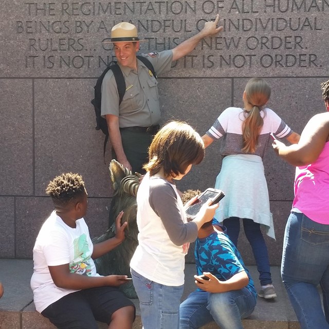 Ranger leading Education Program in a Memorial