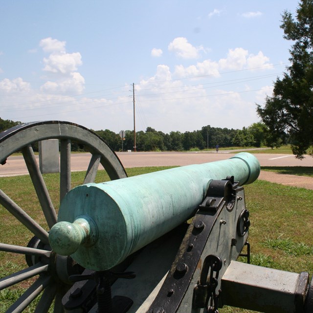 A view from the rear of a Civil War cannon.